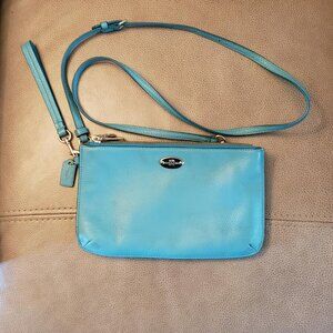 Coach double compartment crossbody bag, teal leather.